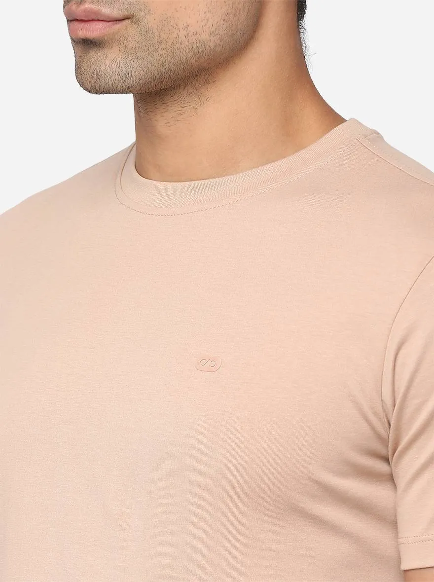 Sand Pink Solid Slim Fit T-Shirt | JadeBlue
