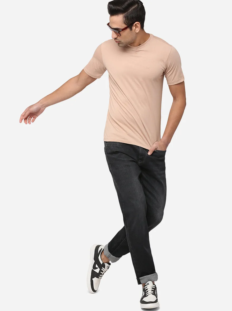 Sand Pink Solid Slim Fit T-Shirt | JadeBlue