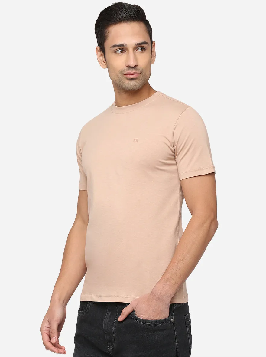Sand Pink Solid Slim Fit T-Shirt | JadeBlue