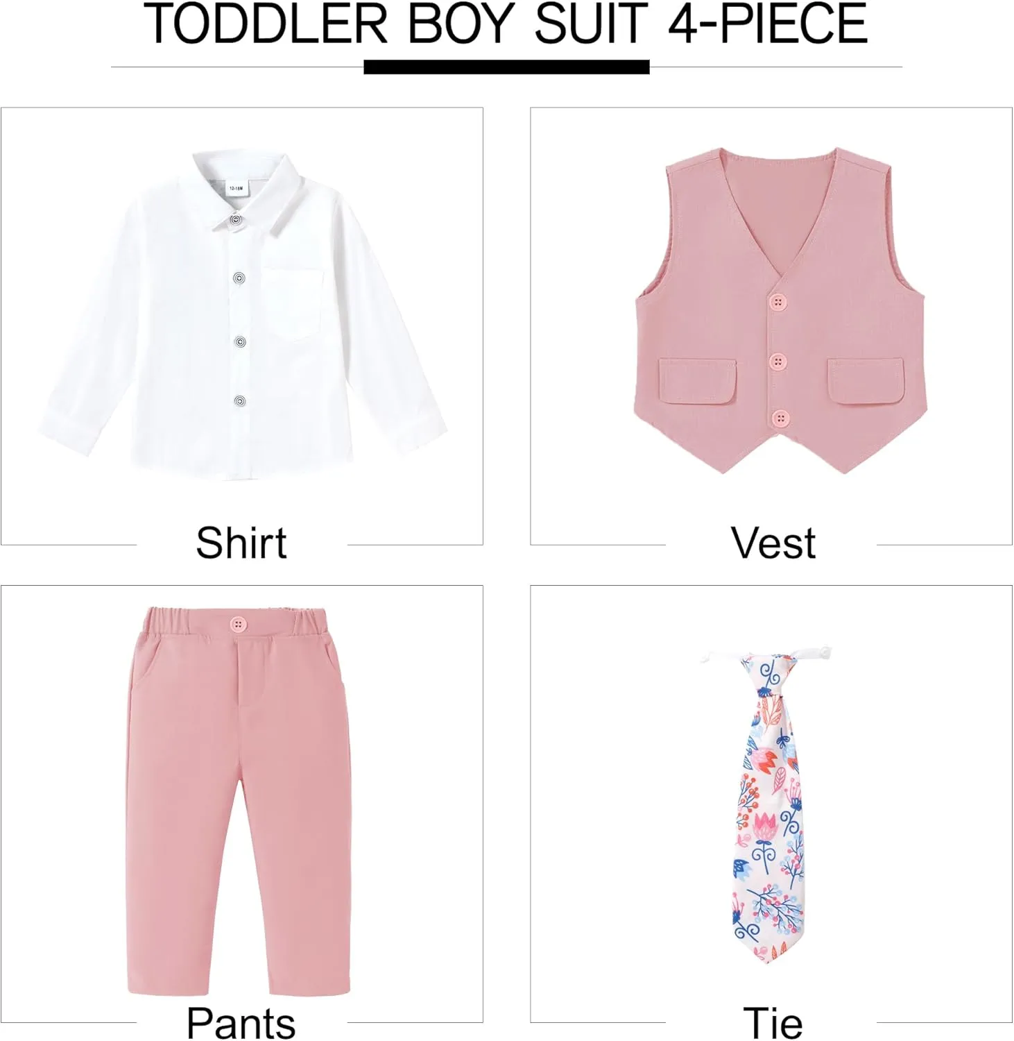 SANMIO Boy Suit Toddler Boys Formal Dress Outfit Shirt Printed Tie Vest Pants Baby Tuxedo Boys Wedding Clothes