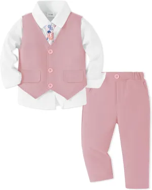 SANMIO Boy Suit Toddler Boys Formal Dress Outfit Shirt Printed Tie Vest Pants Baby Tuxedo Boys Wedding Clothes