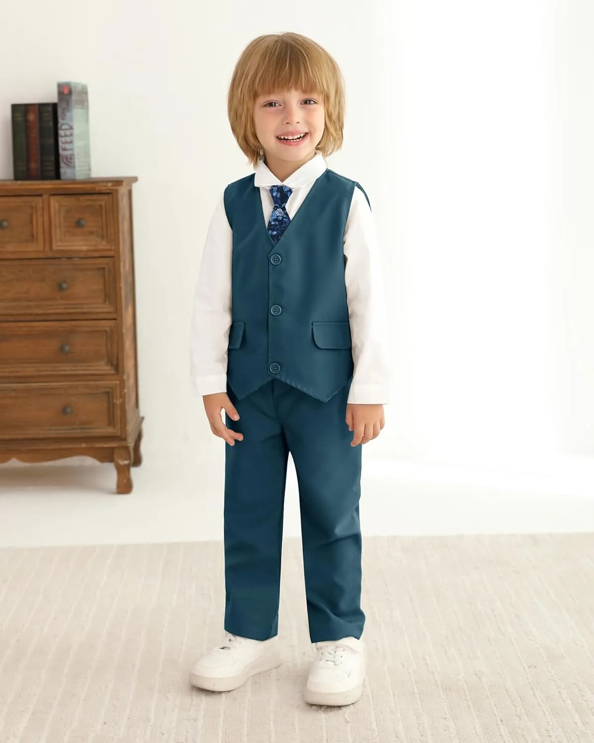 SANMIO Boy Suit Toddler Boys Formal Dress Outfit Shirt Printed Tie Vest Pants Baby Tuxedo Boys Wedding Clothes