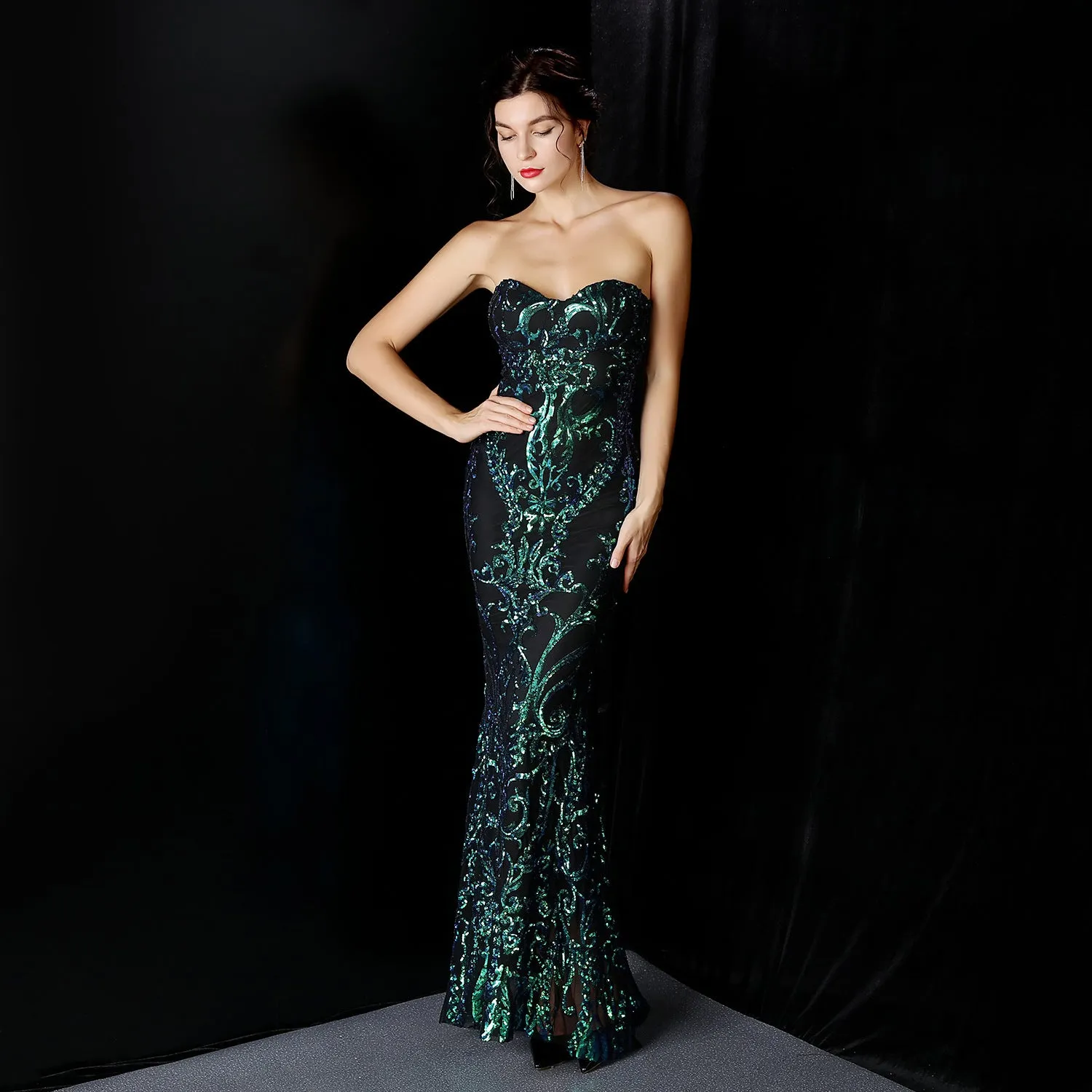 Sequined Long Dress Skirt Prom Party Etiquette Celebration Evening Dress