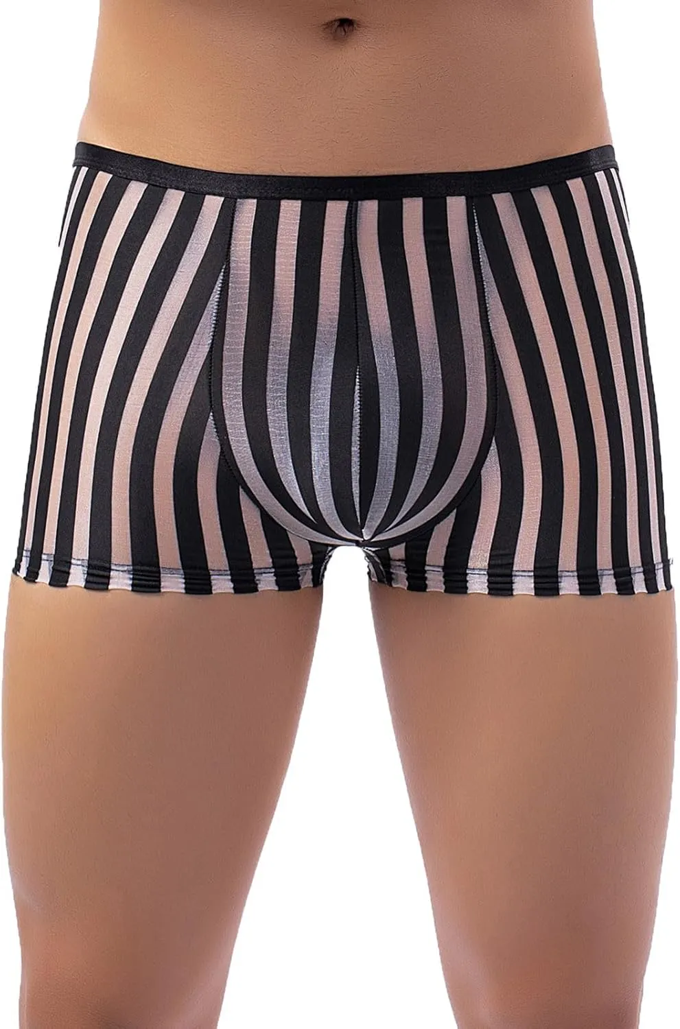 Sexy See Through Boxer Briefs for Men Striped Thin Underwear Breathable Comfort Boxers Trunks for Men