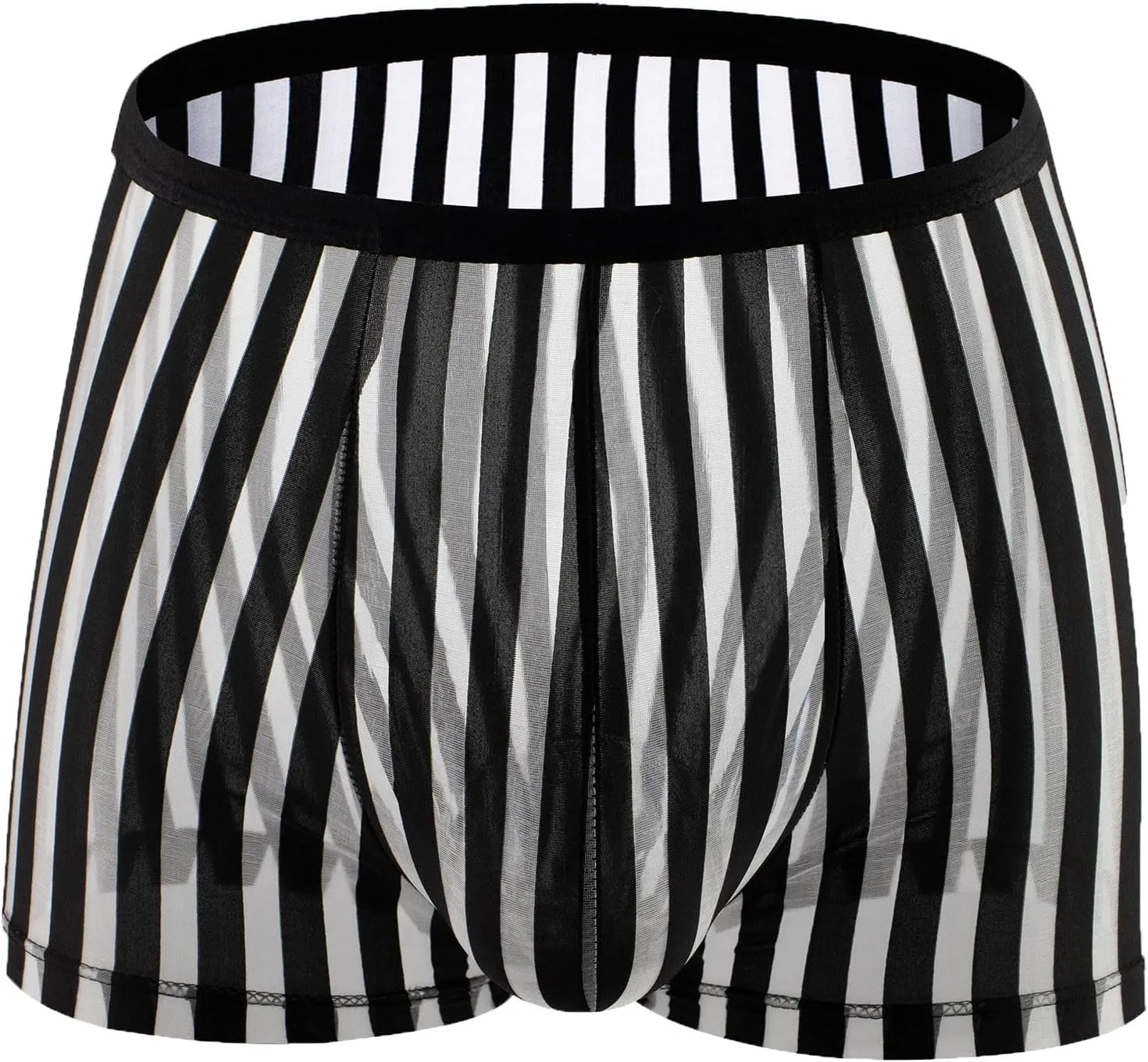 Sexy See Through Boxer Briefs for Men Striped Thin Underwear Breathable Comfort Boxers Trunks for Men
