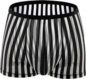 Sexy See Through Boxer Briefs for Men Striped Thin Underwear Breathable Comfort Boxers Trunks for Men