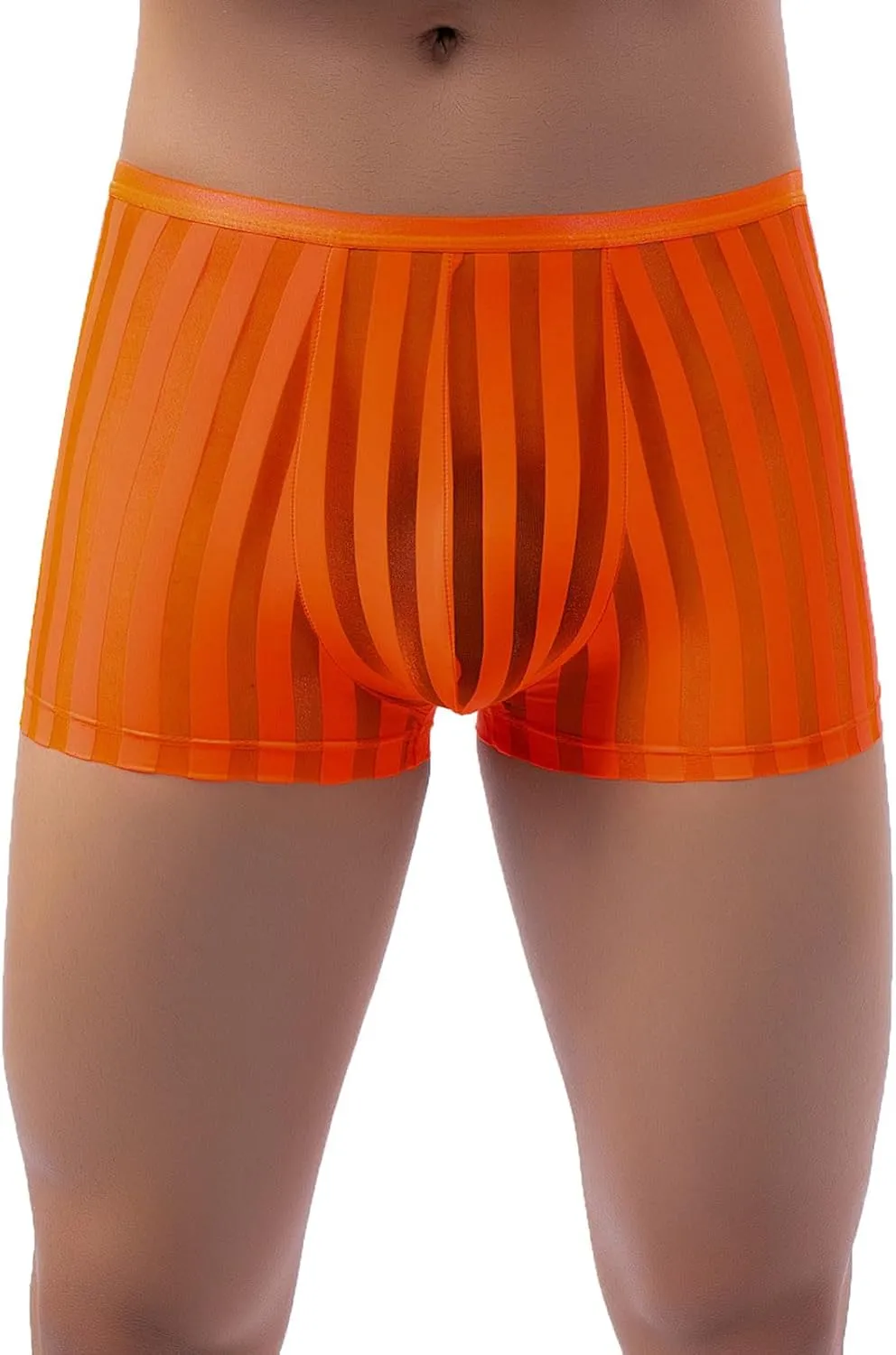 Sexy See Through Boxer Briefs for Men Striped Thin Underwear Breathable Comfort Boxers Trunks for Men