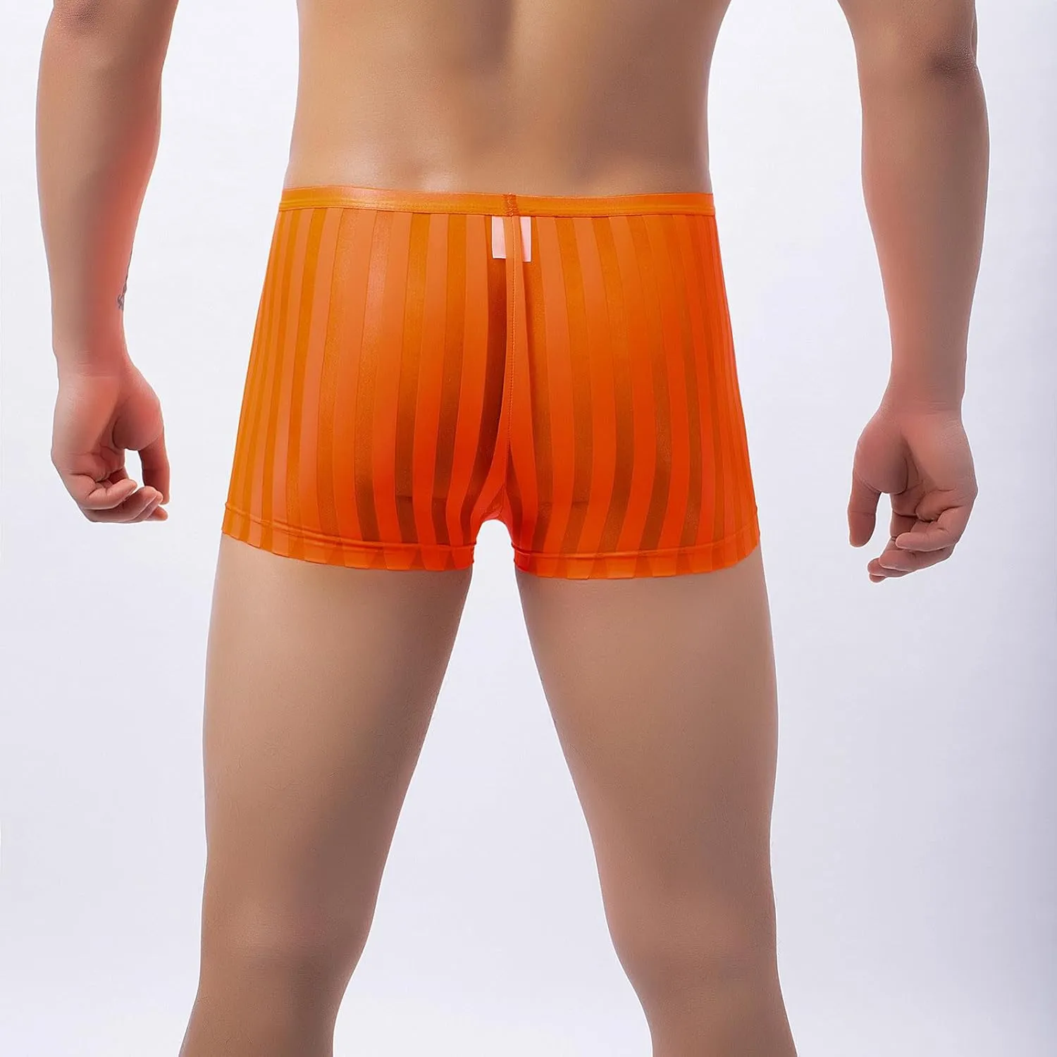 Sexy See Through Boxer Briefs for Men Striped Thin Underwear Breathable Comfort Boxers Trunks for Men