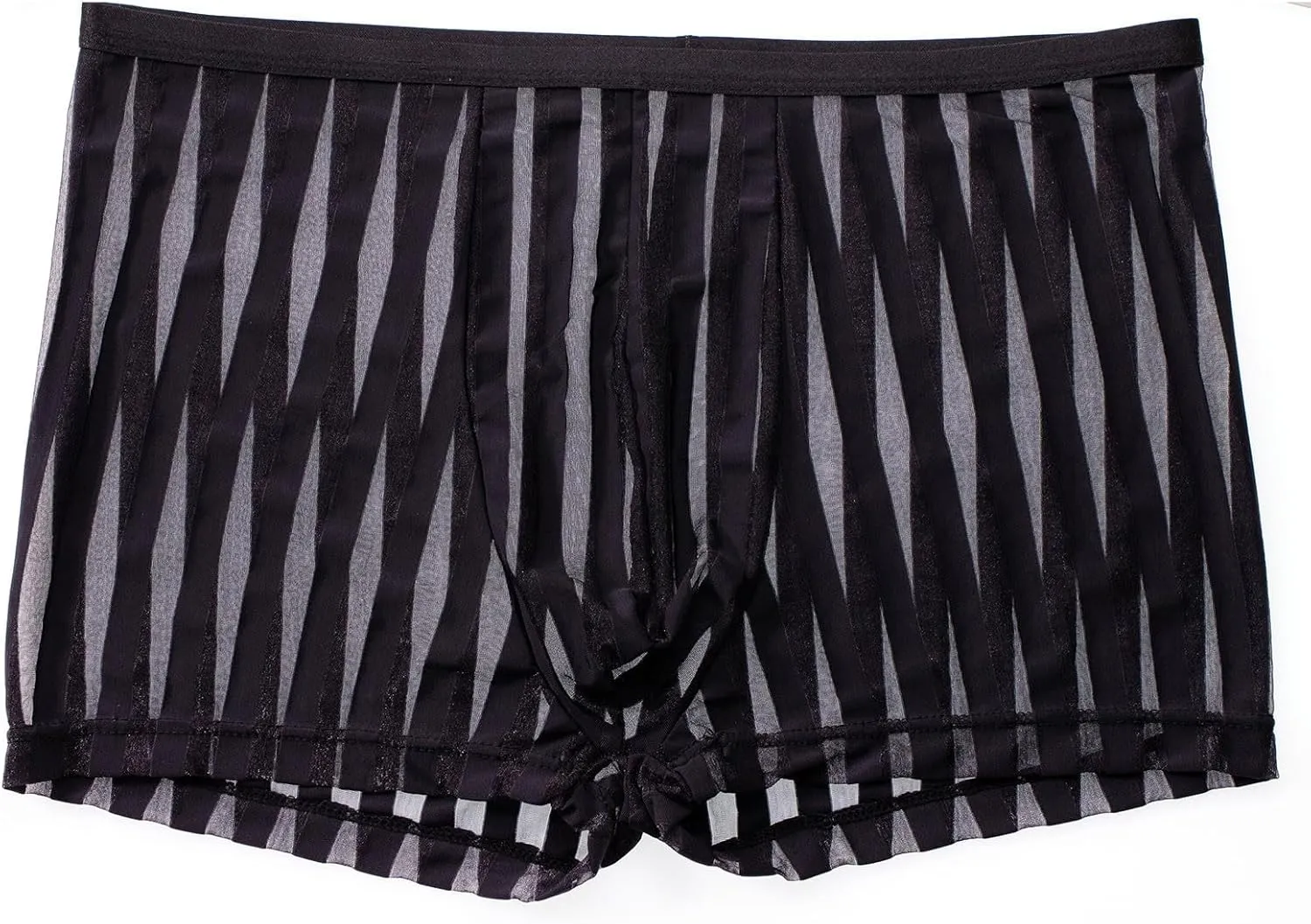 Sexy See Through Boxer Briefs for Men Striped Thin Underwear Breathable Comfort Boxers Trunks for Men