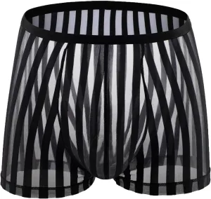 Sexy See Through Boxer Briefs for Men Striped Thin Underwear Breathable Comfort Boxers Trunks for Men