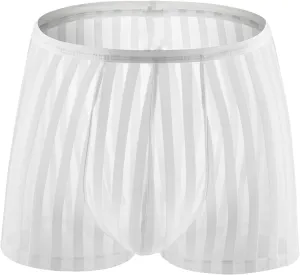 Sexy See Through Boxer Briefs for Men Striped Thin Underwear Breathable Comfort Boxers Trunks for Men