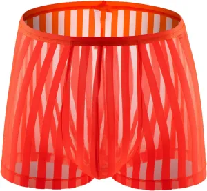Sexy See Through Boxer Briefs for Men Striped Thin Underwear Breathable Comfort Boxers Trunks for Men