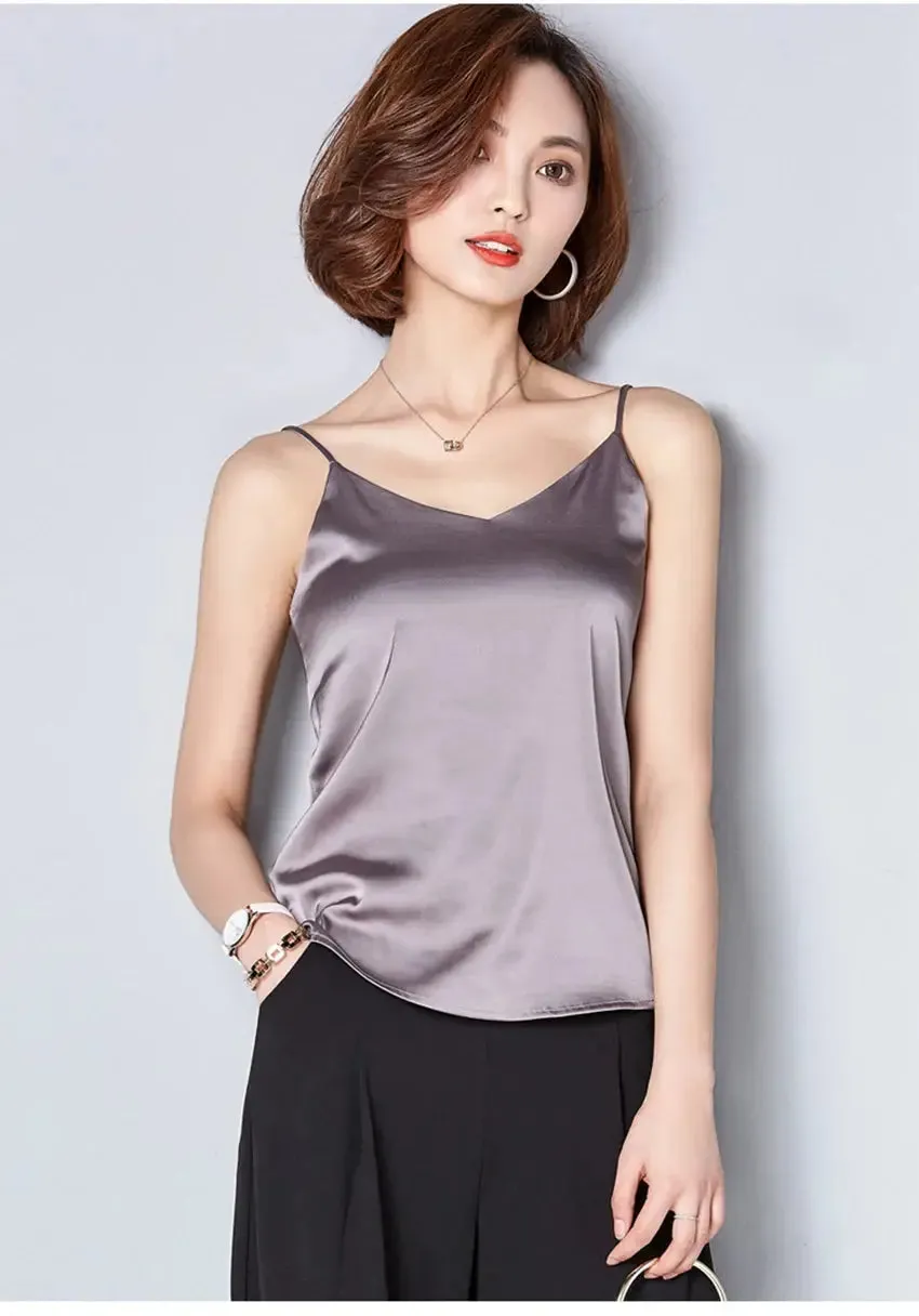Sexy Strap Crop Top Women Halter V Neck Basic White Black Cami Sleeveless Satin Tube Tank Tops Women'S Summer Y2K Camisole