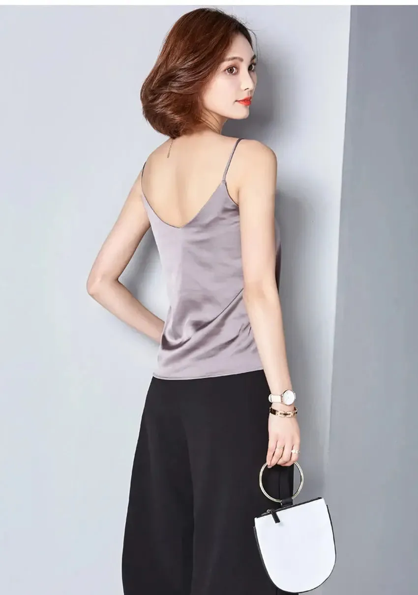Sexy Strap Crop Top Women Halter V Neck Basic White Black Cami Sleeveless Satin Tube Tank Tops Women'S Summer Y2K Camisole