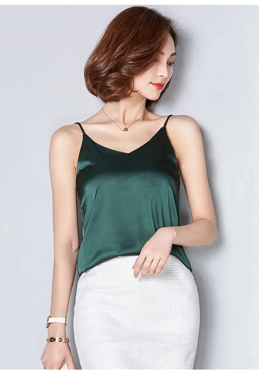 Sexy Strap Crop Top Women Halter V Neck Basic White Black Cami Sleeveless Satin Tube Tank Tops Women'S Summer Y2K Camisole