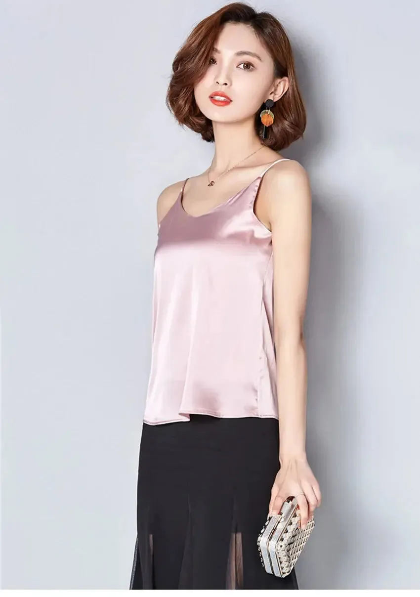 Sexy Strap Crop Top Women Halter V Neck Basic White Black Cami Sleeveless Satin Tube Tank Tops Women'S Summer Y2K Camisole