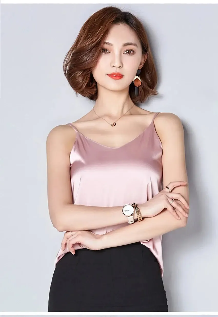Sexy Strap Crop Top Women Halter V Neck Basic White Black Cami Sleeveless Satin Tube Tank Tops Women'S Summer Y2K Camisole