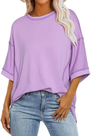 SHEWIN Women's Fashion Oversized T Shirts Casual 3/4 Sleeve Crewneck Summer Tops Tees