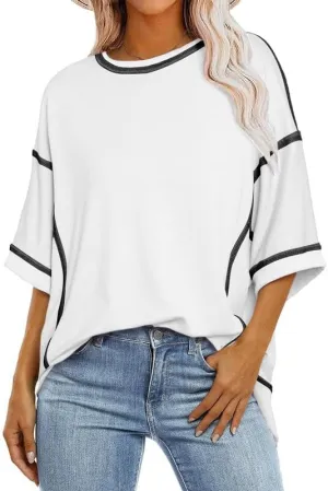 SHEWIN Women's Fashion Oversized T Shirts Casual 3/4 Sleeve Crewneck Summer Tops Tees
