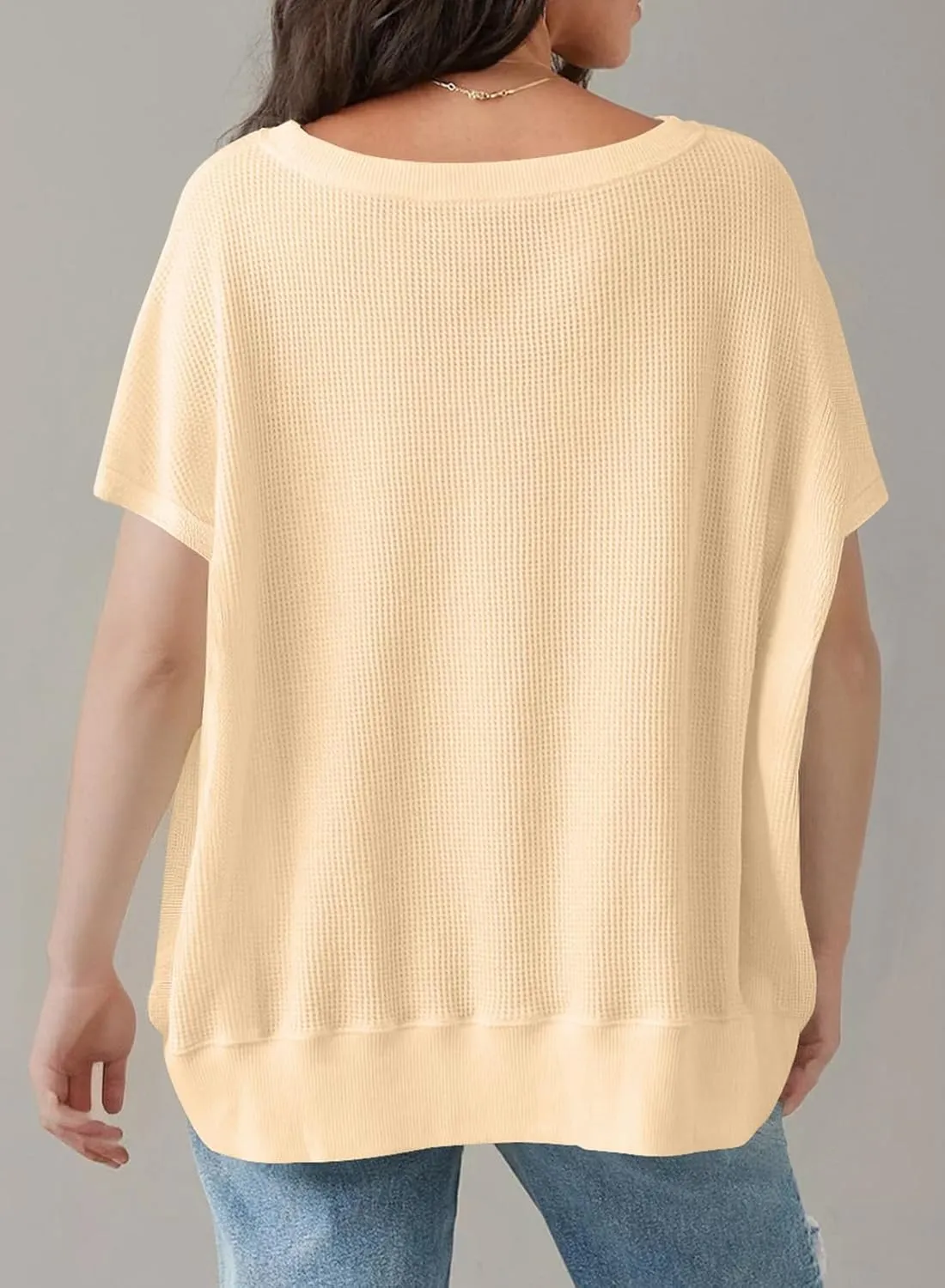 SHEWIN Women's T Shirts Casual Crewneck Waffle Knit Tunic Tops Loose Short Sleeve Shirt Blouse