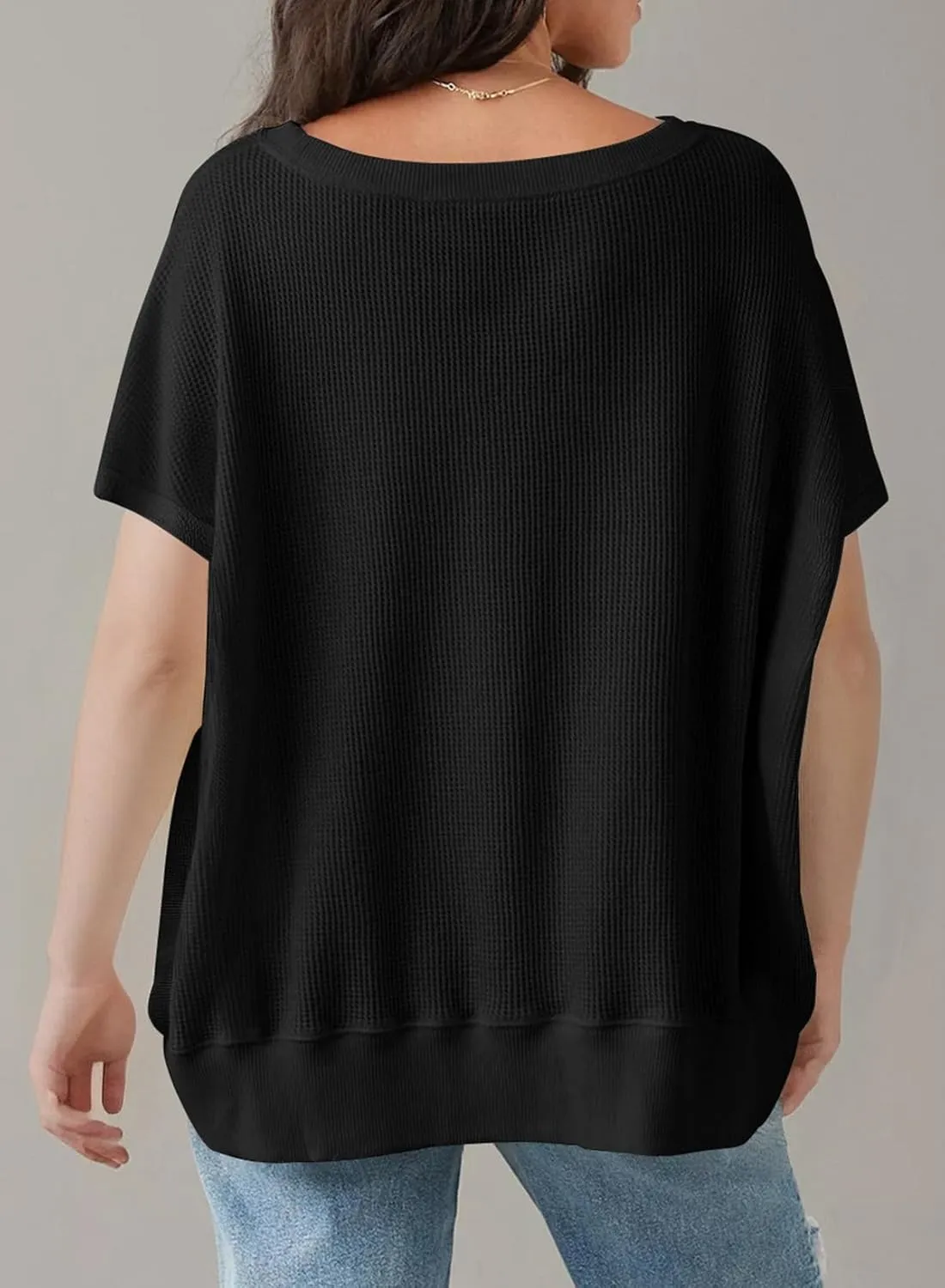 SHEWIN Women's T Shirts Casual Crewneck Waffle Knit Tunic Tops Loose Short Sleeve Shirt Blouse