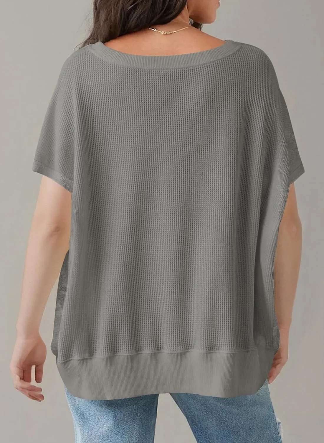 SHEWIN Women's T Shirts Casual Crewneck Waffle Knit Tunic Tops Loose Short Sleeve Shirt Blouse