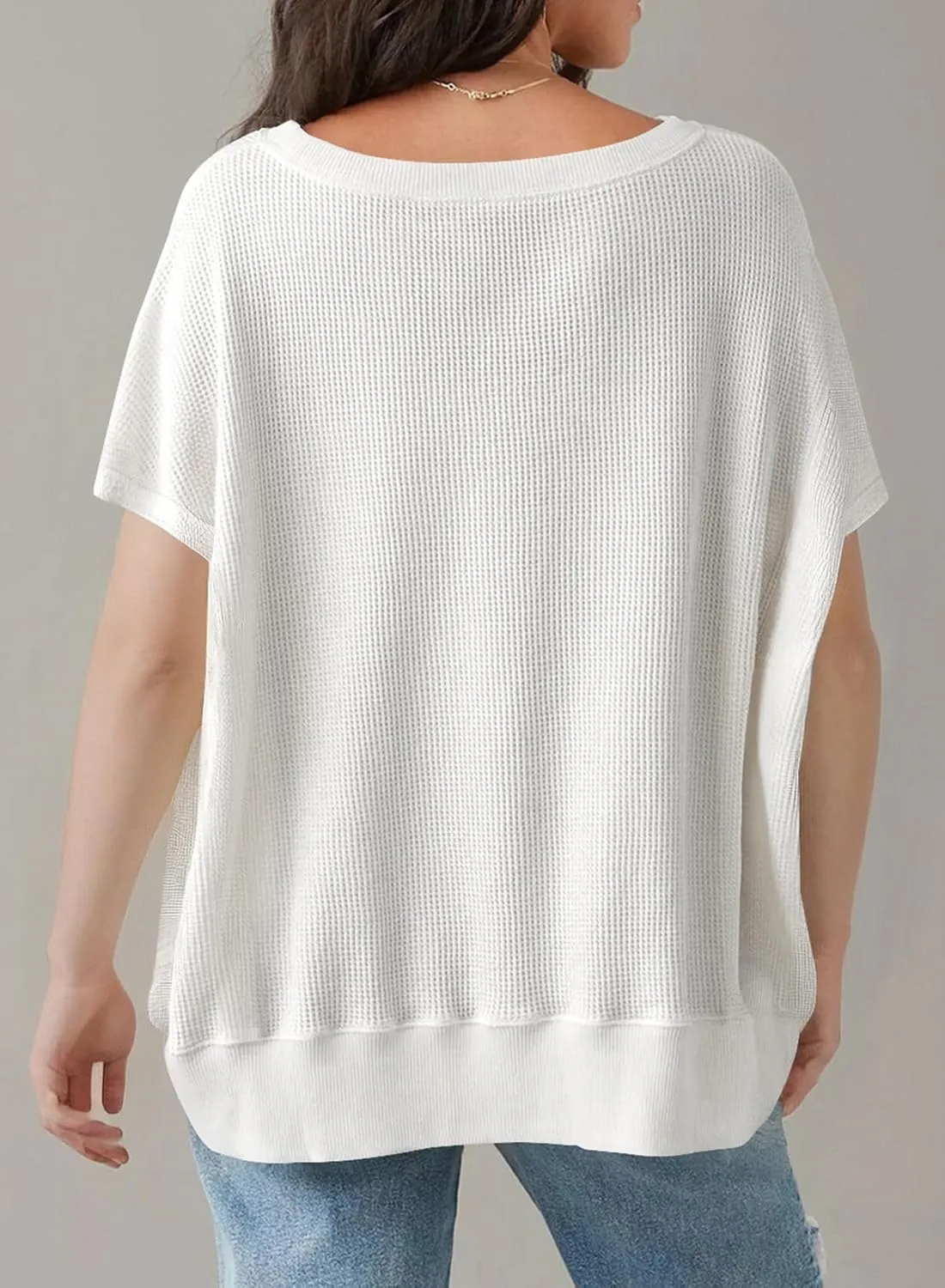 SHEWIN Women's T Shirts Casual Crewneck Waffle Knit Tunic Tops Loose Short Sleeve Shirt Blouse