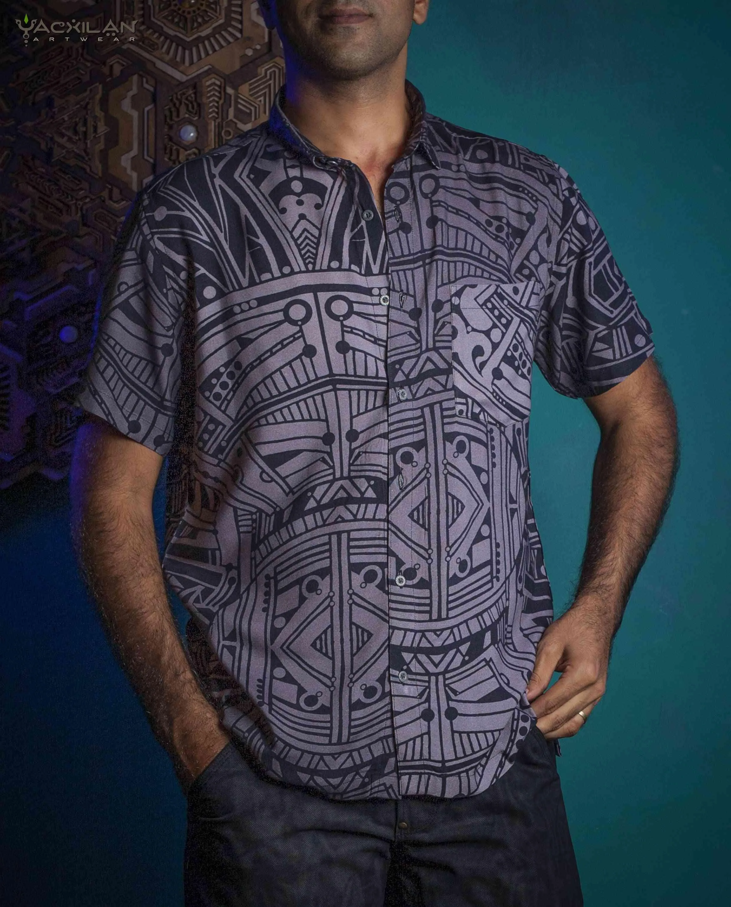 Shirt Men Half Sleeves / Viscose AOP - RETRO FUTURE