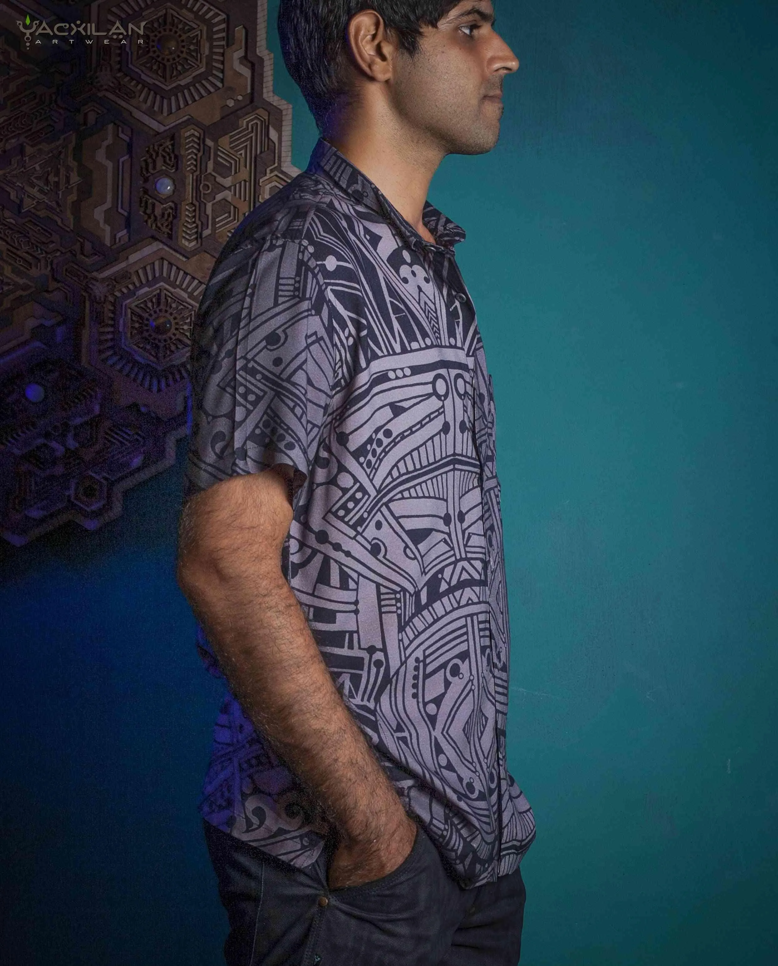 Shirt Men Half Sleeves / Viscose AOP - RETRO FUTURE