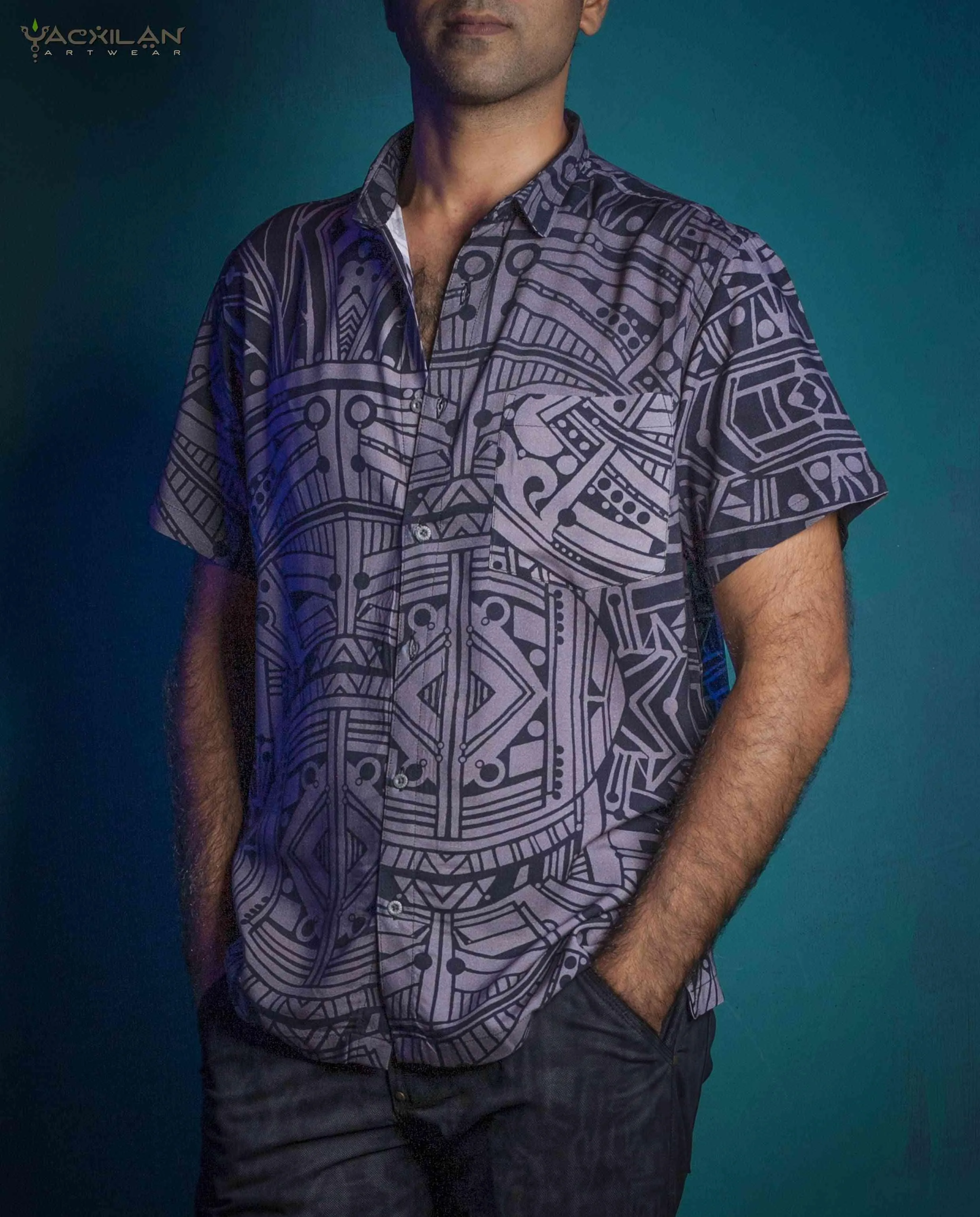 Shirt Men Half Sleeves / Viscose AOP - RETRO FUTURE