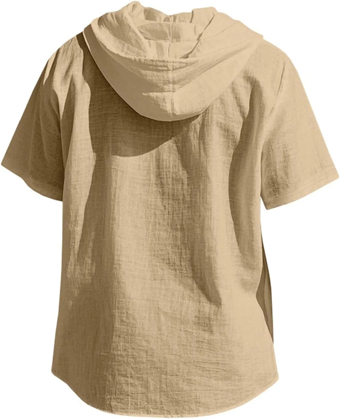 Short Sleeve Hoodies for Men Summer Linen Pattern T-Shirt with Pocket Lightweight Button Up Tops Casual Hawaiian Tees