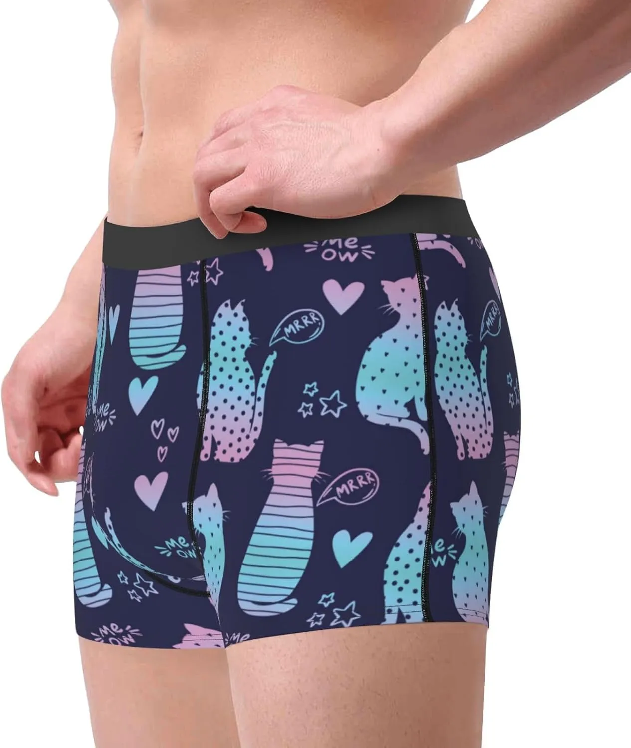 Silhouette Cats Print Boxer Briefs For Men Breathable Underwear-