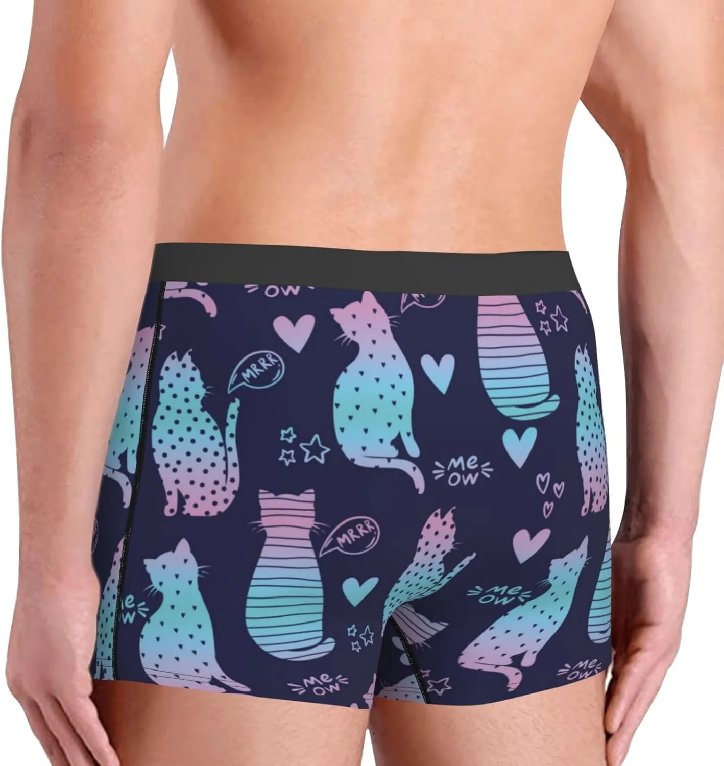 Silhouette Cats Print Boxer Briefs For Men Breathable Underwear-