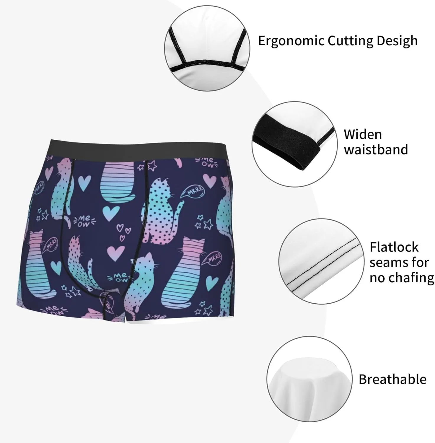 Silhouette Cats Print Boxer Briefs For Men Breathable Underwear-