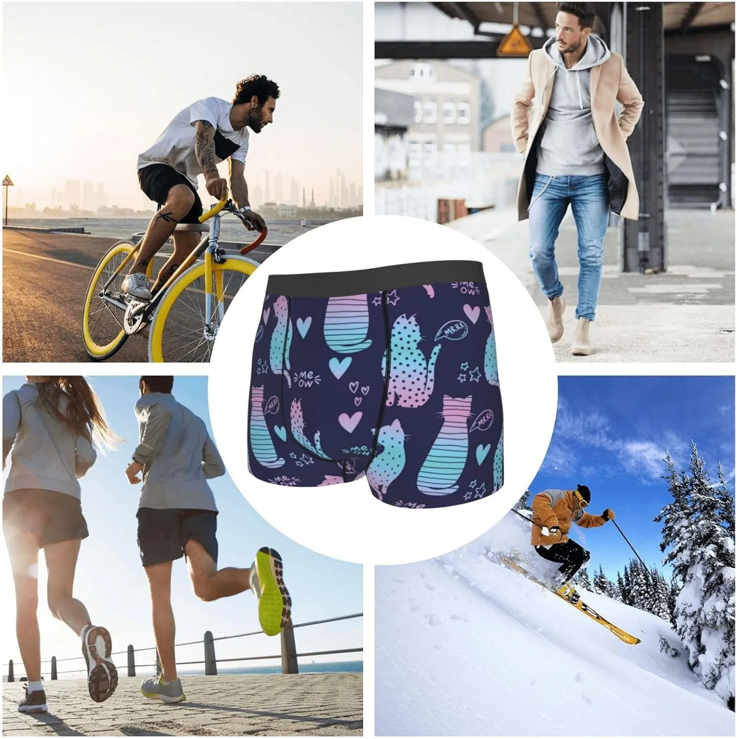 Silhouette Cats Print Boxer Briefs For Men Breathable Underwear-