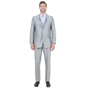 Silver Men's Sharskin Slim-Fit 3-Piece Suit