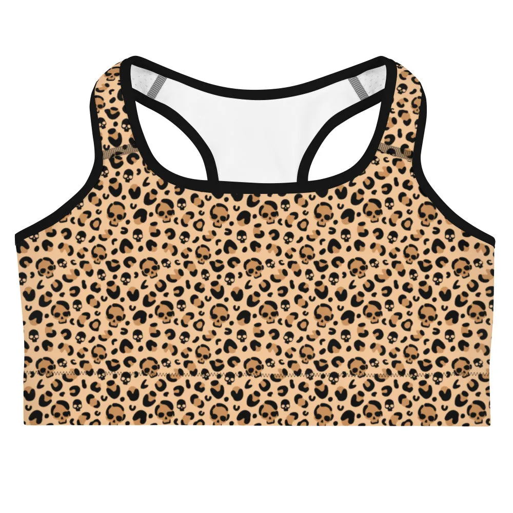 Skull Leopard Print Sports Bra