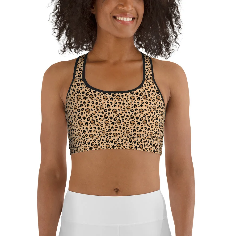 Skull Leopard Print Sports Bra