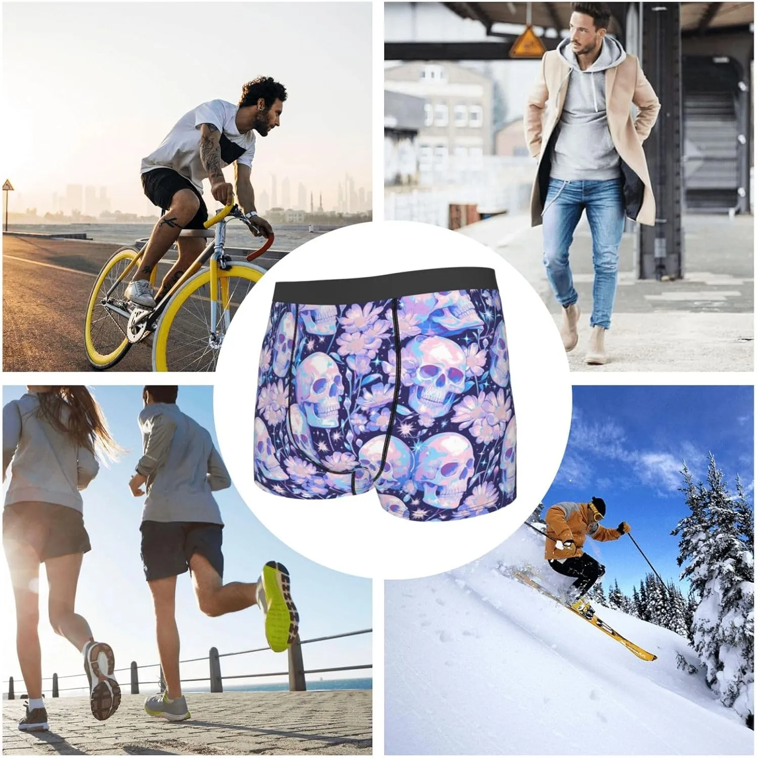Skull Star Crystal Print Boxer Briefs For Men Breathable Underwear-