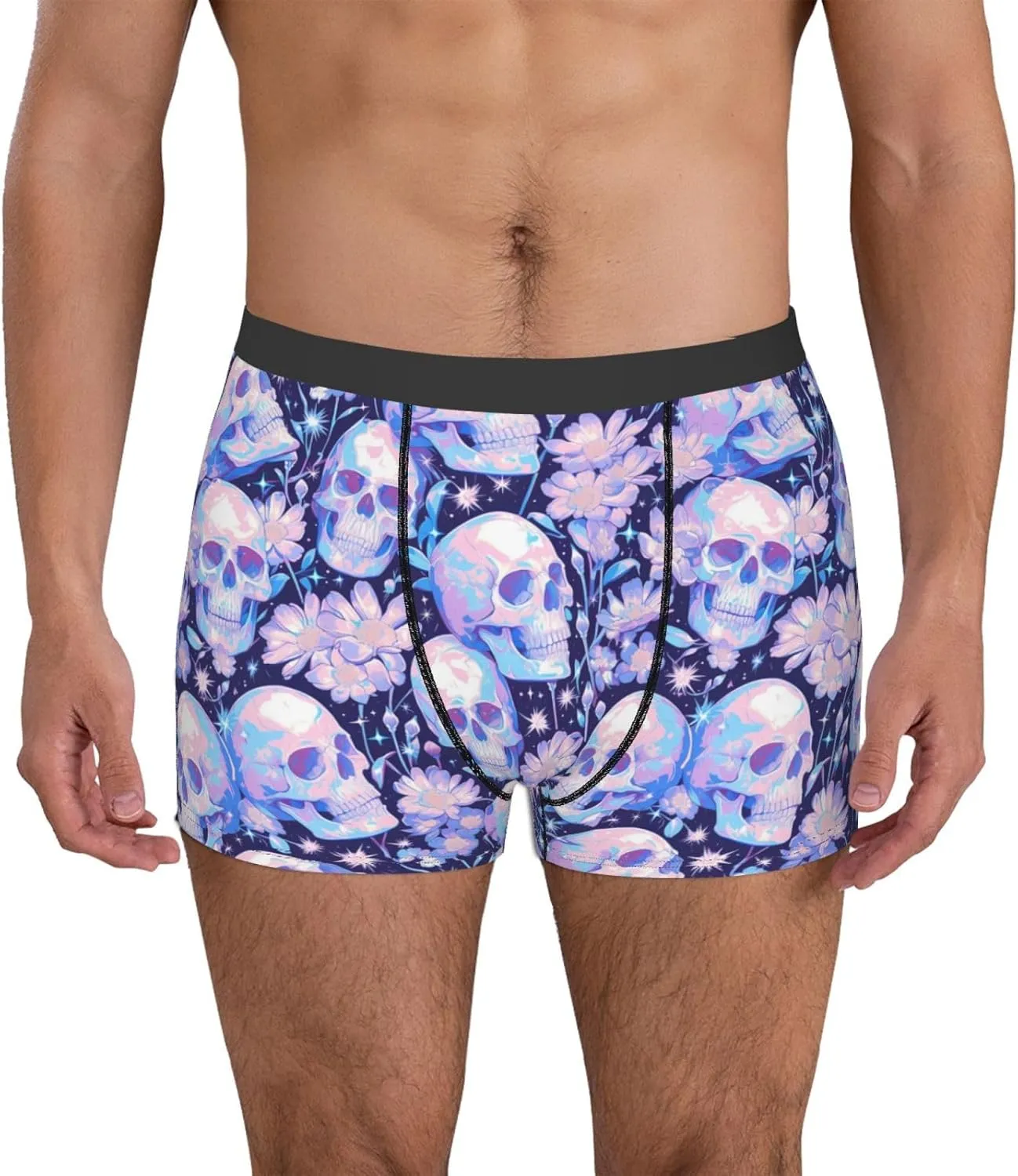Skull Star Crystal Print Boxer Briefs For Men Breathable Underwear-