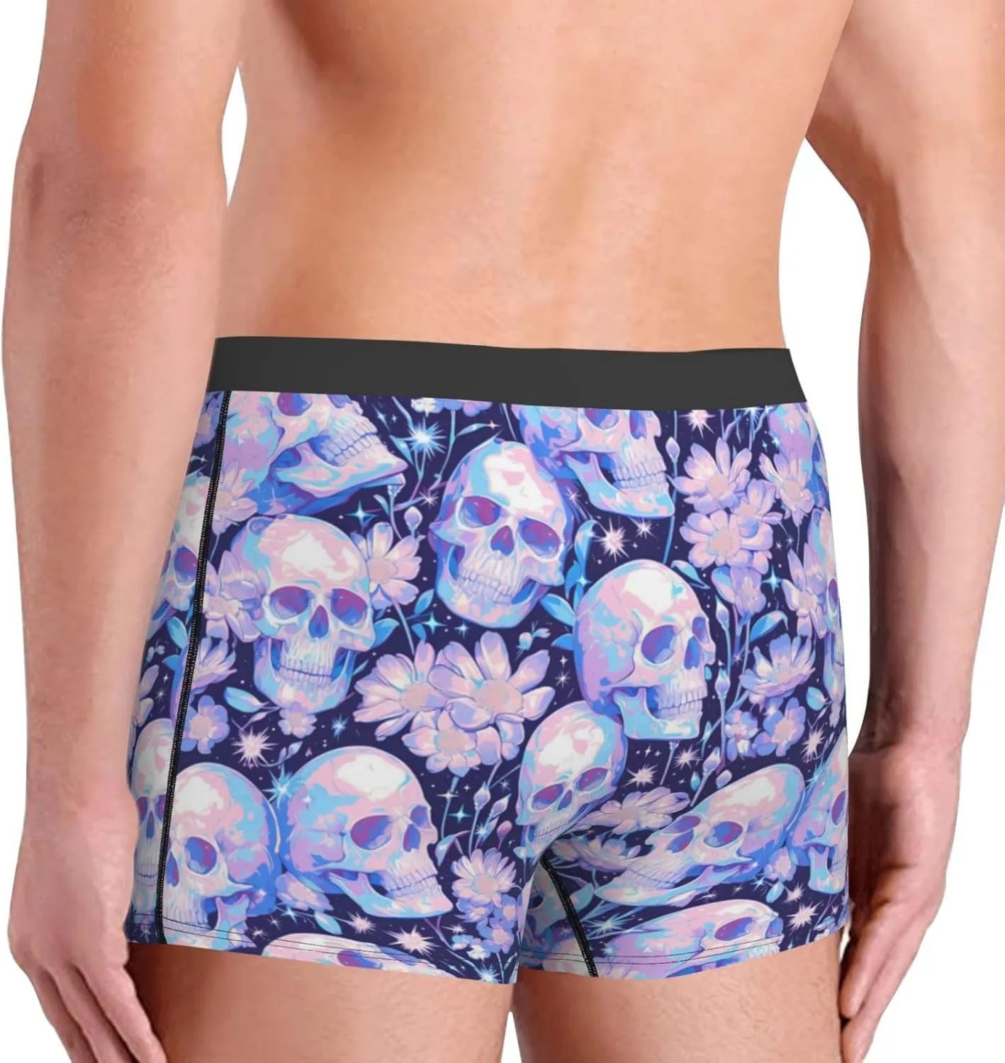Skull Star Crystal Print Boxer Briefs For Men Breathable Underwear-