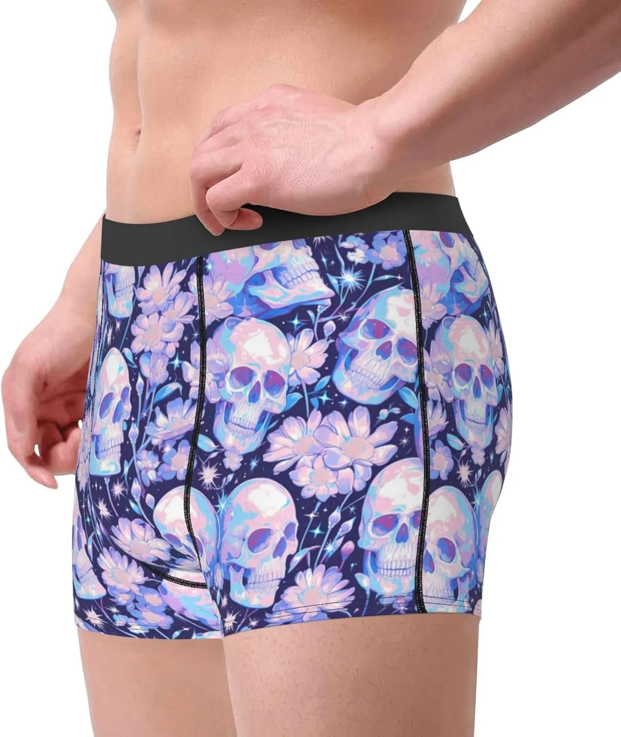 Skull Star Crystal Print Boxer Briefs For Men Breathable Underwear-