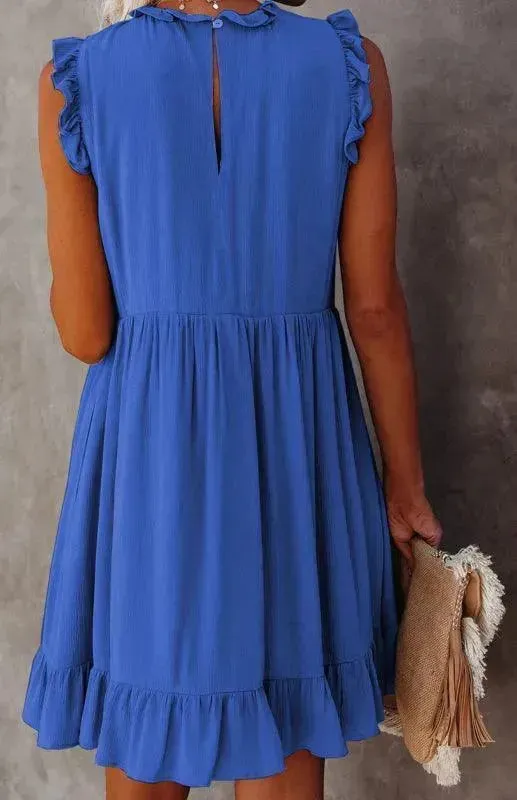 Sleeveless Halter Neck Ruffle Dress