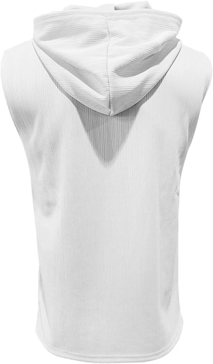 Sleeveless Hoodies for Men Summer Lace Up Tank Tops with Pocket Workout Beach Shirts Fitness Hooded Solid Gym Tees