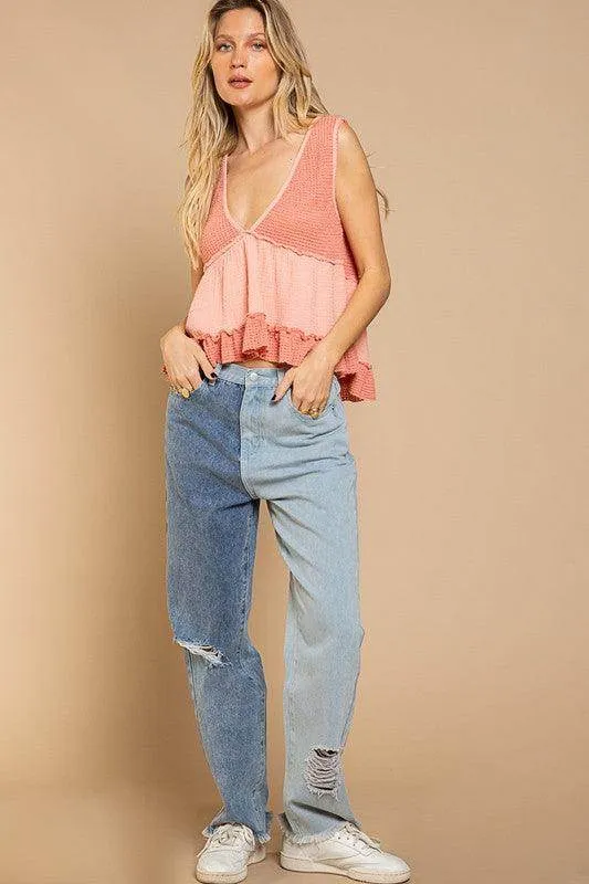 Sleeveless V-Neck Mini Babydoll Tank Top