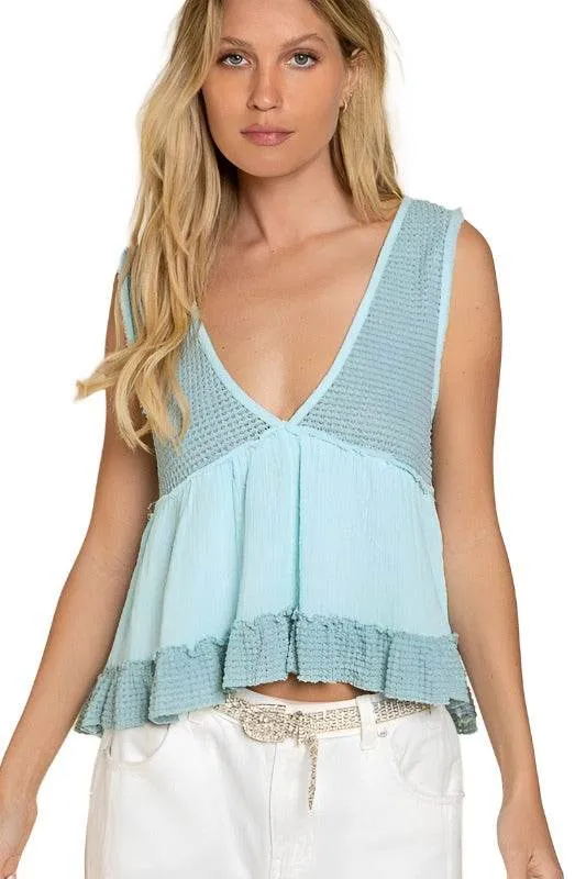 Sleeveless V-Neck Mini Babydoll Tank Top