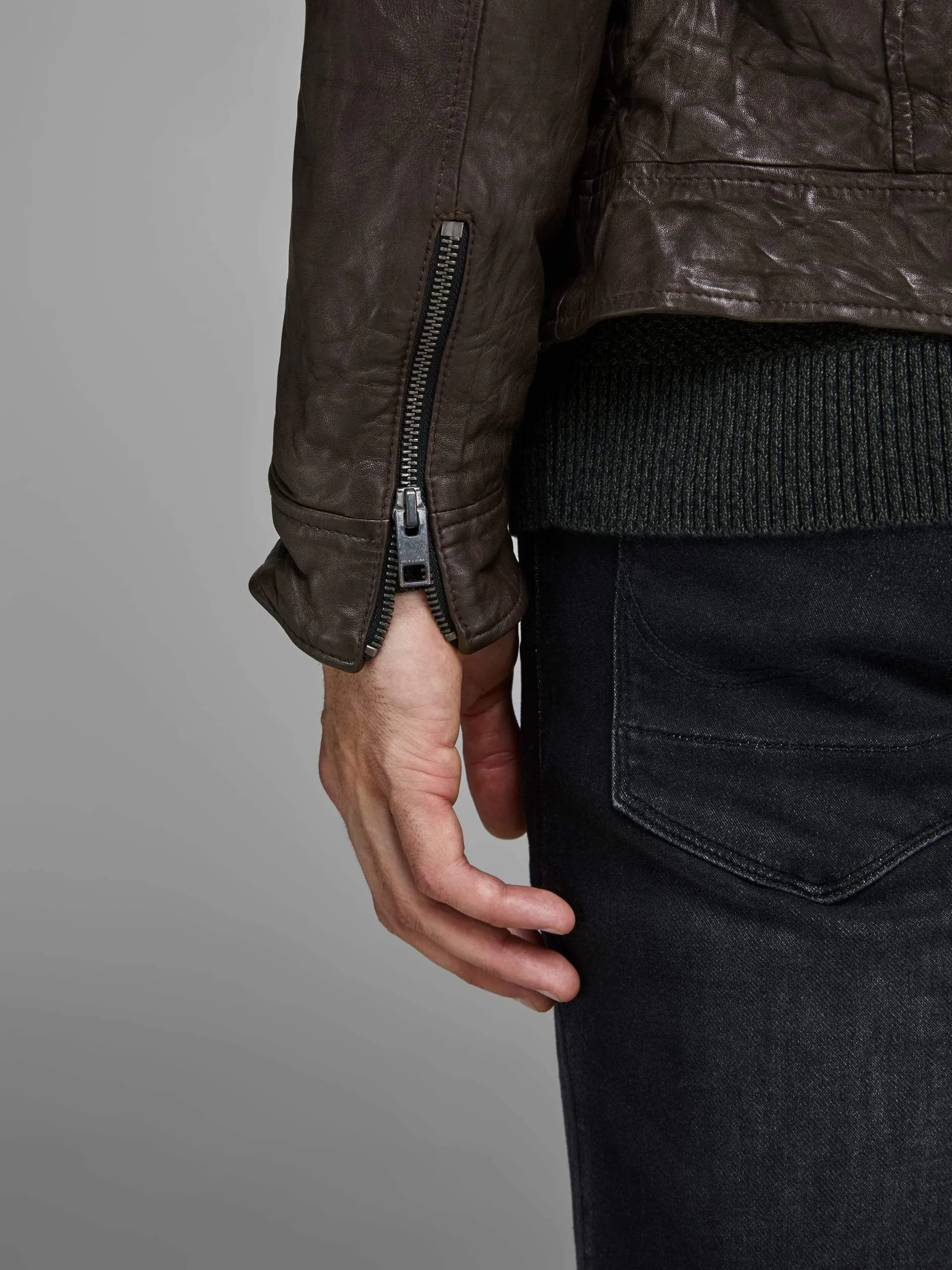 Slim Body Sheep Skin Decant Leather Jacket by TJS