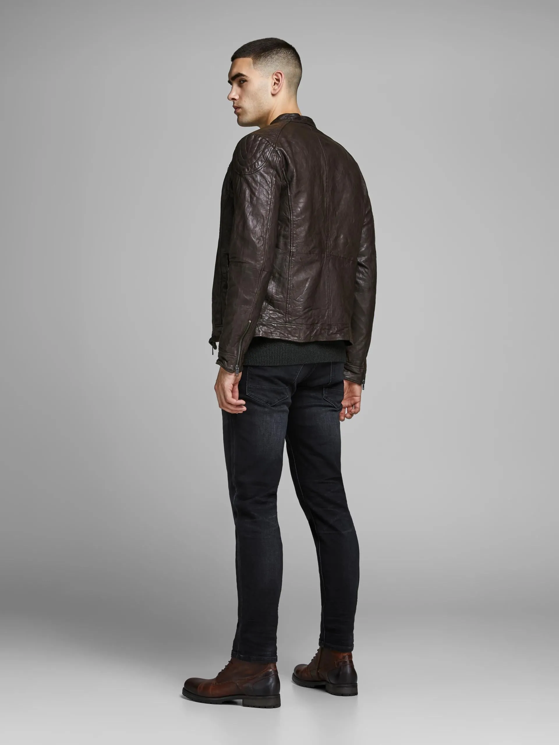 Slim Body Sheep Skin Decant Leather Jacket by TJS