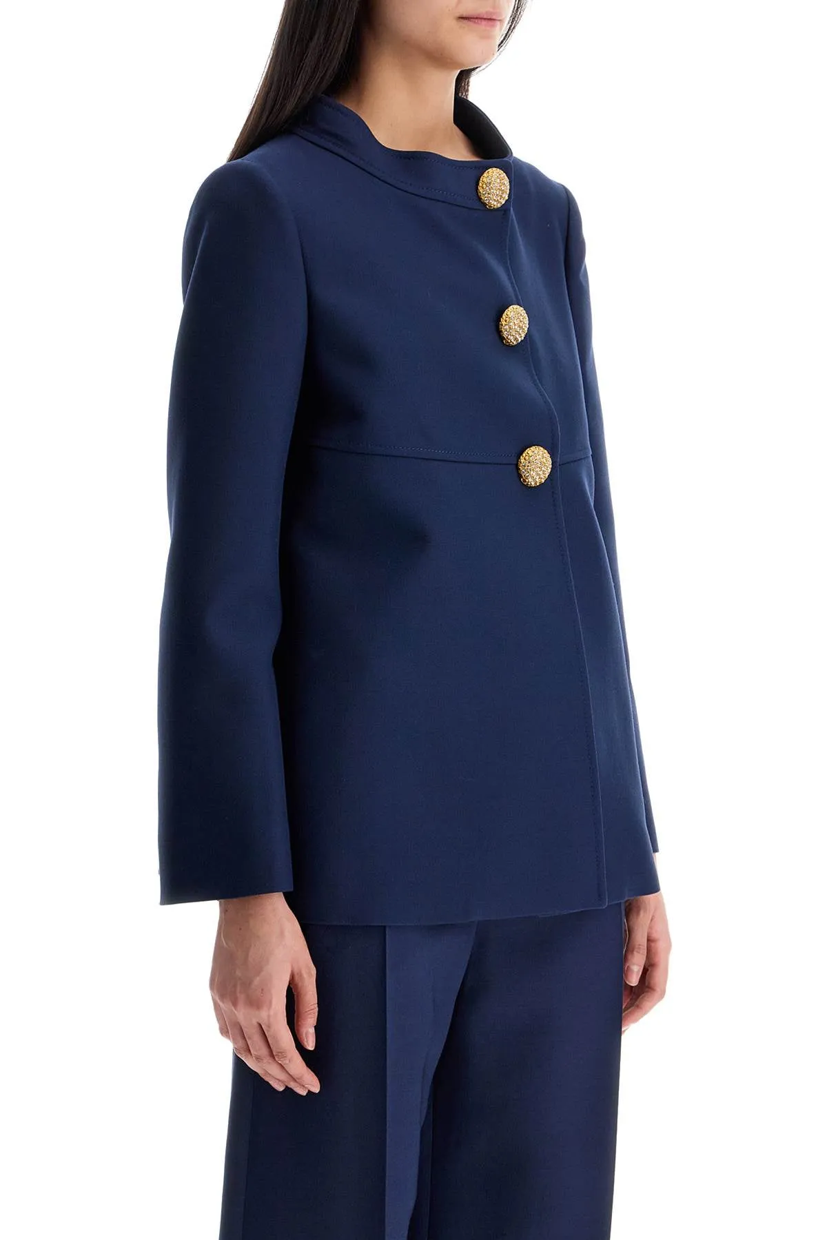 slim indigo silk jacket with golden buttons 6B3CJ7G56LR INDACO