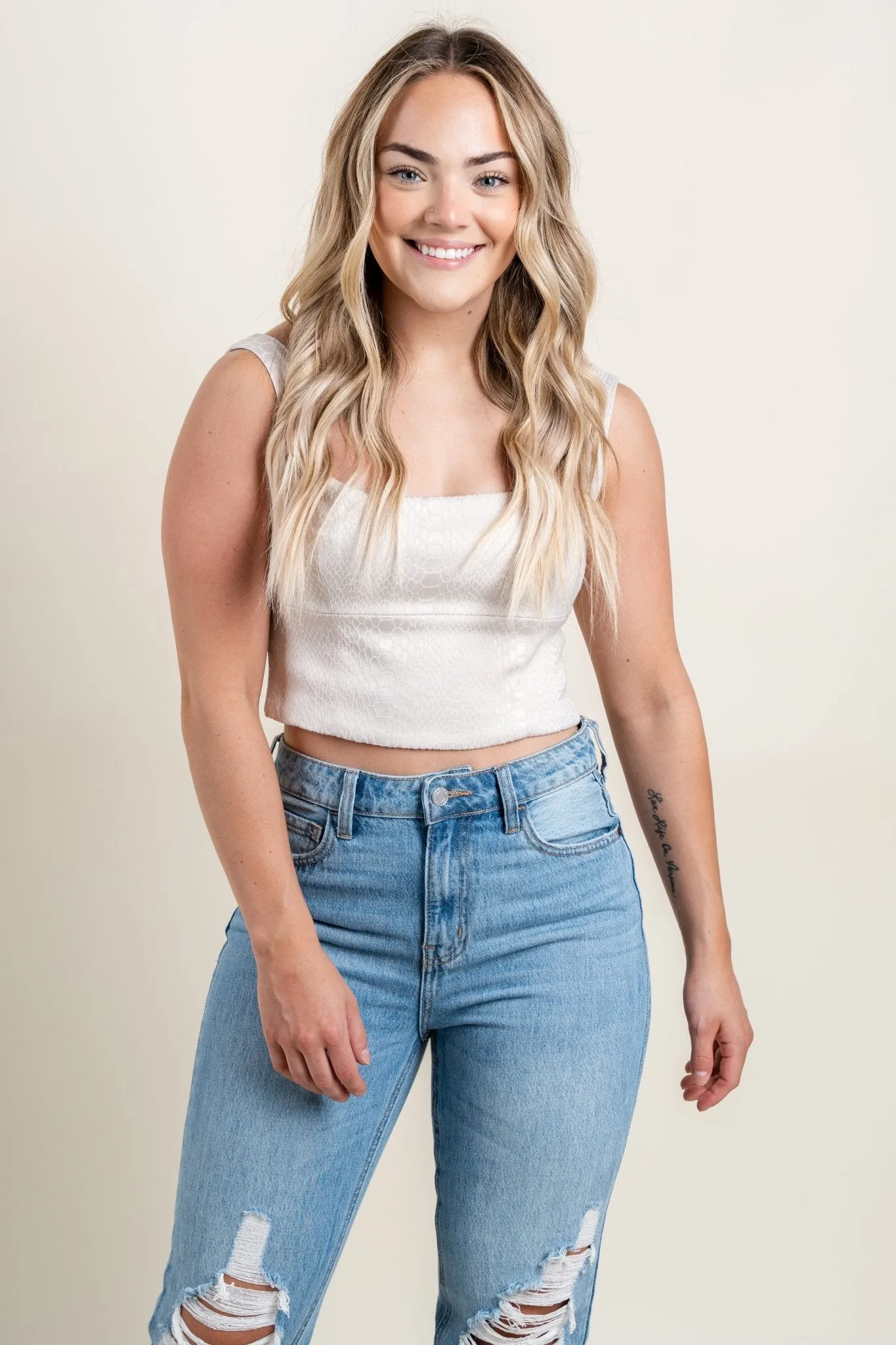Snake skin crop tank top taupe